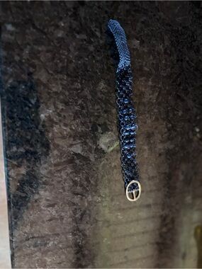 Woven Beaded Black Bracelet with Gold Buckle